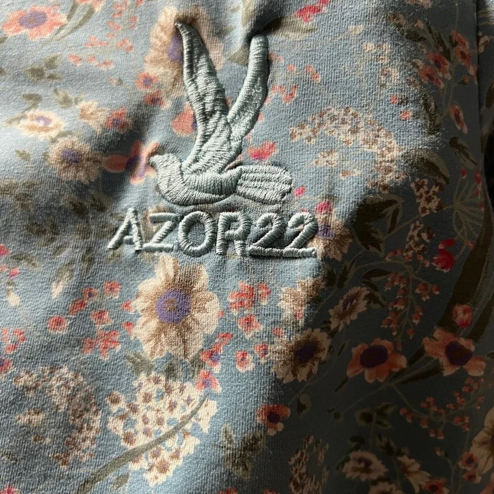 AZOR22 & ASOR SHOP Top Girls XL Floral French Terry Crewneck Long Sleeve Blue - Picture 3 of 10